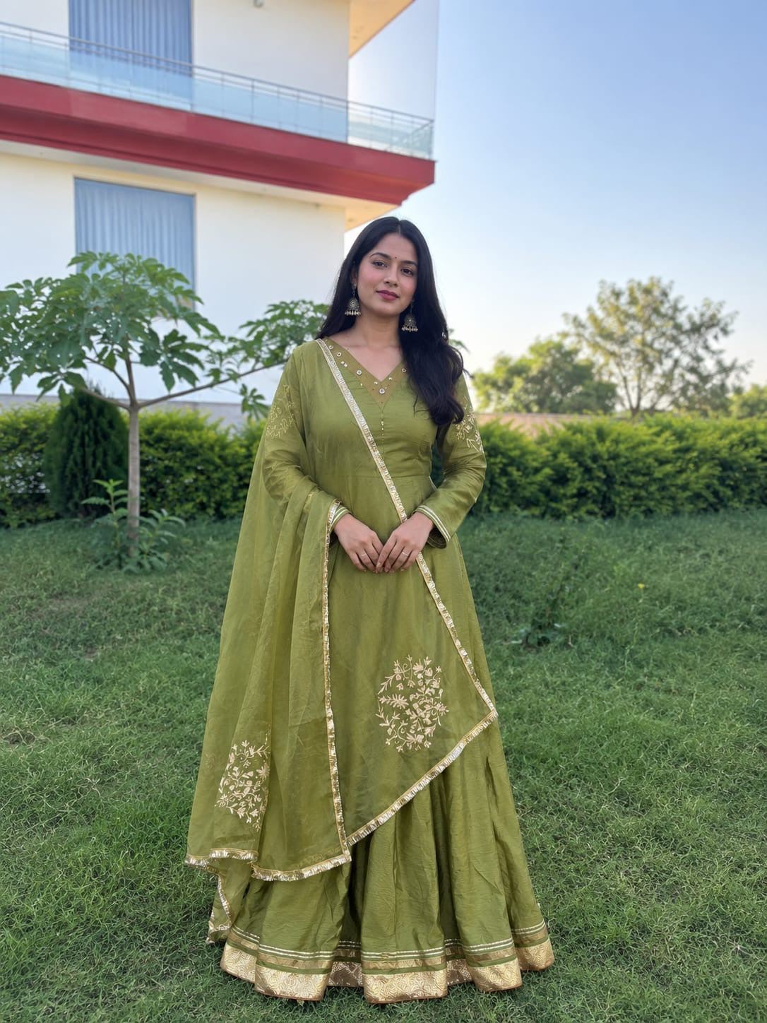 Olive bloom Anarkali suit