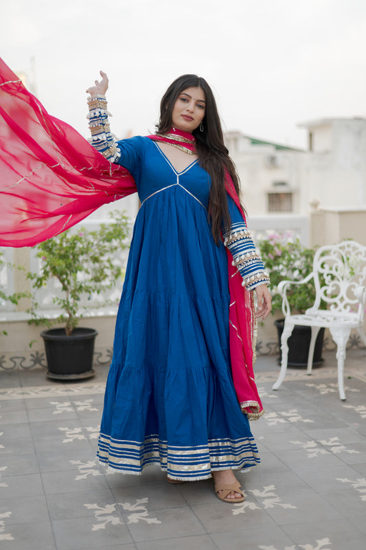 Blue Anarkali with dupatta